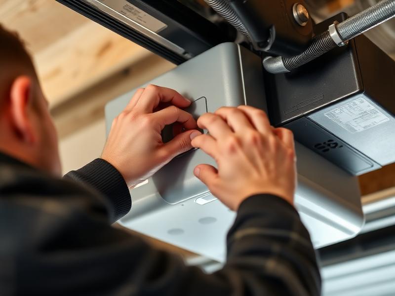 Technician adjusting garage door limit switch mechanism